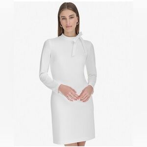 NWT Andrew Marc White Long Sleeve Dress with Bow